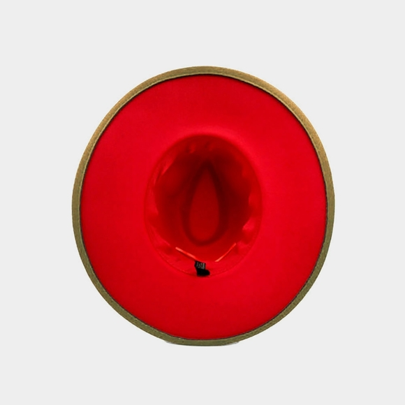 Biege Metal Chain Accented Solid Panama Hat